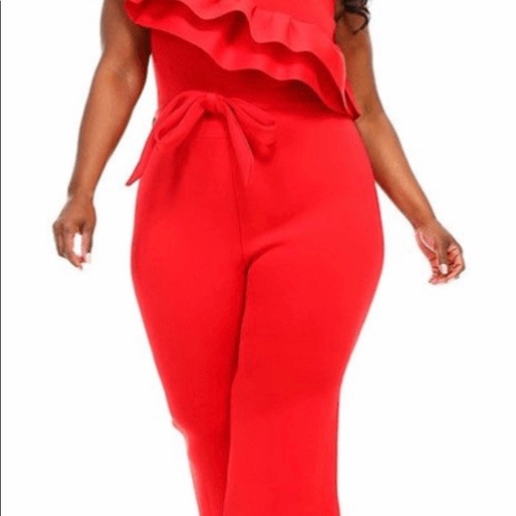 Red Ruffled Jumpsuit - Picture 2 of 2